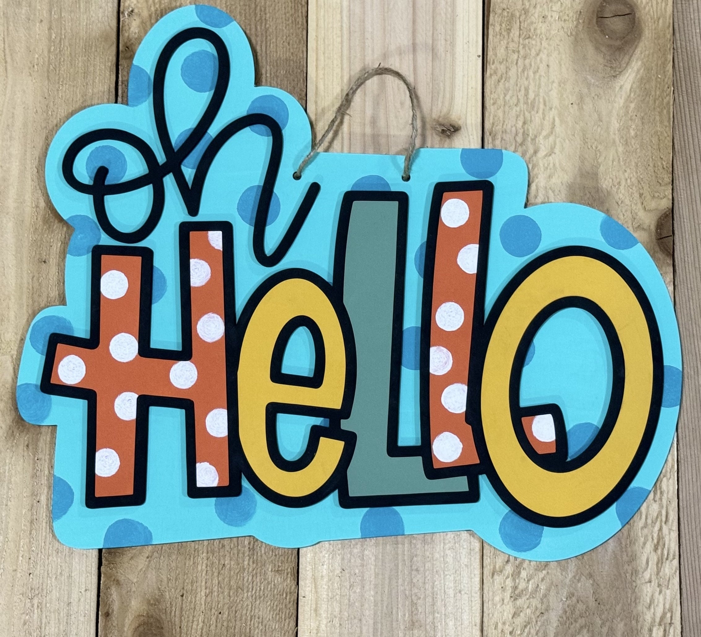 Teal Hello Circle Door Hanger — The Makery