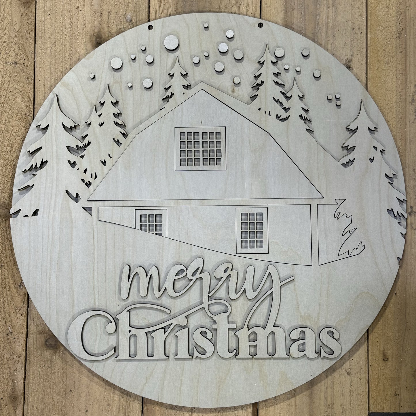 Merry Christmas Cabin Door Hanger