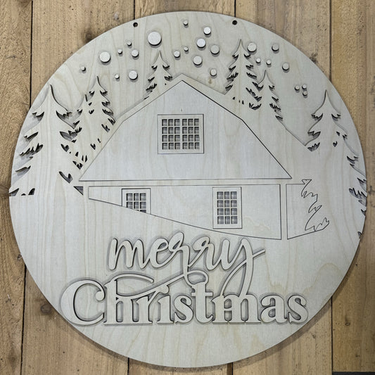 Merry Christmas Cabin Door Hanger