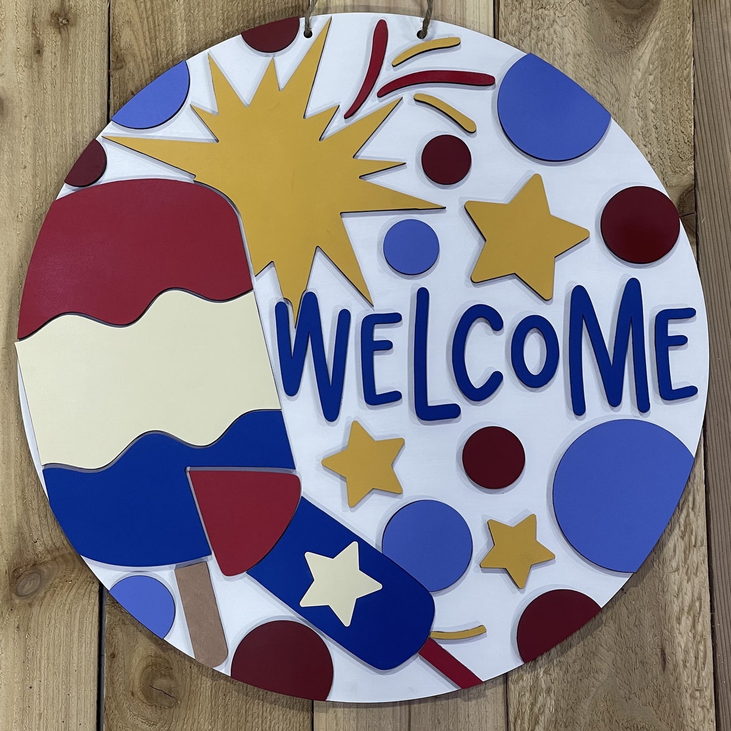 Welcome with Fireworks Door Hanger