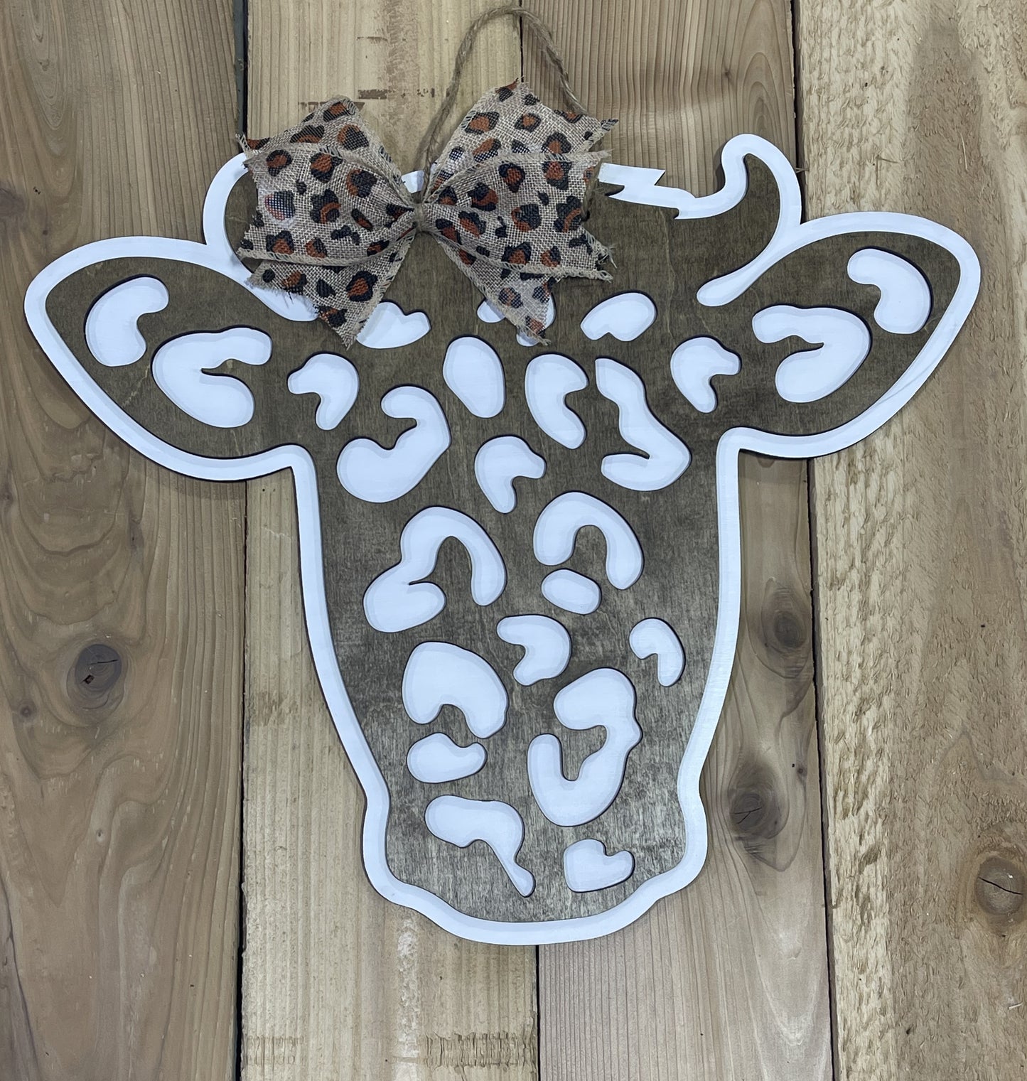 Leopard Print Cow Head Door Hanger