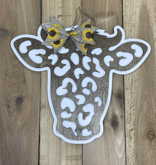 Leopard Print Cow Head Door Hanger